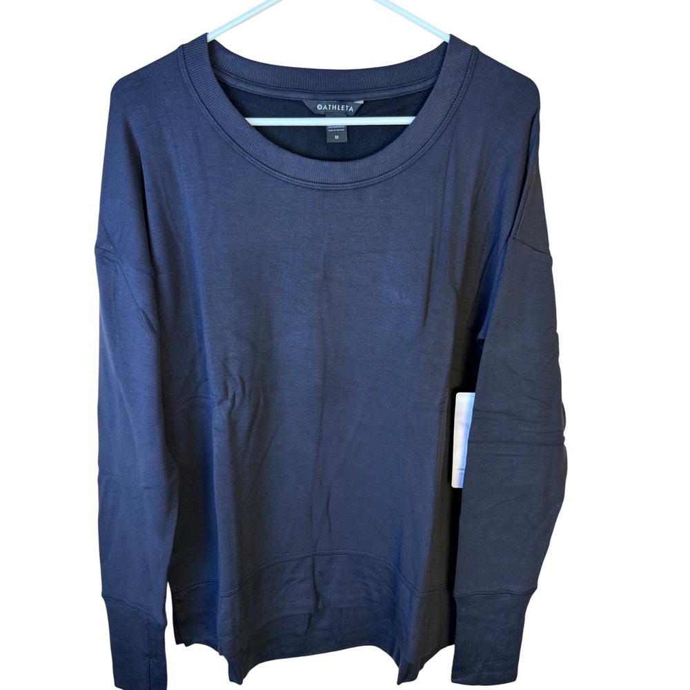 Athleta Coaster Luxe Sweatshirt Black Long Sleeve Thumbholes Womens M SOFT